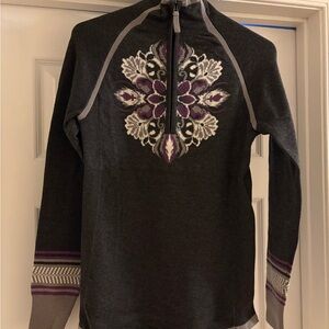 Athleta Gray and Purple Patterned Ski Sweater - Quarter zip
